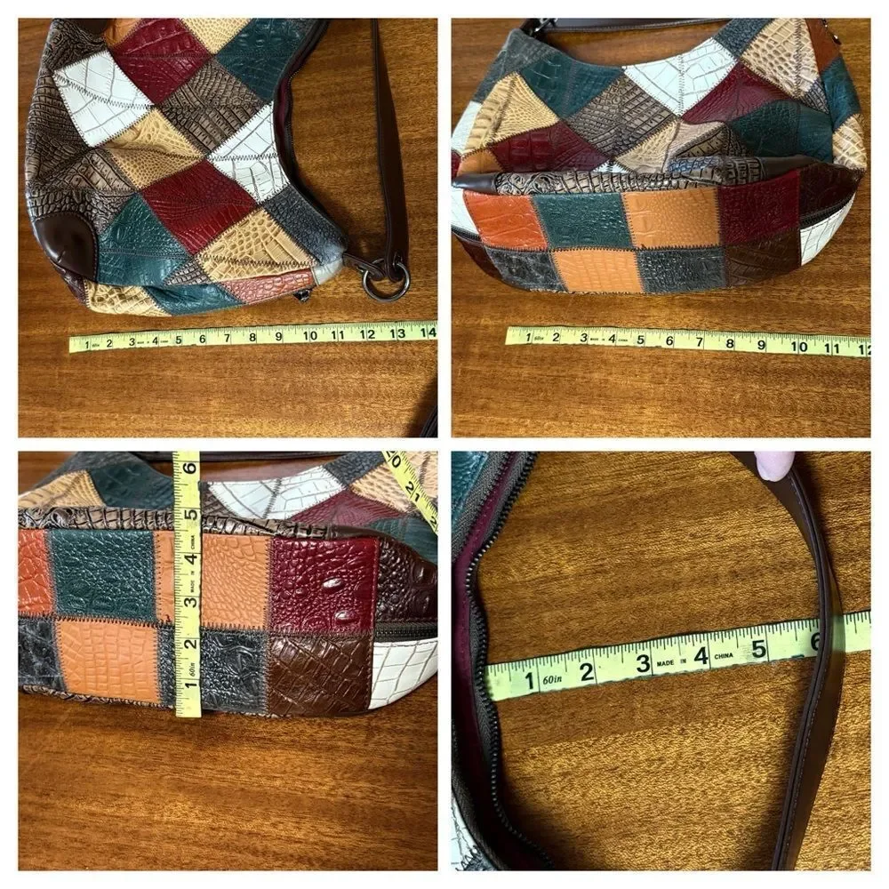 Cobble Legend Patchwork Leather Hobo Bag Brown Red White Blue Crossbody Strap